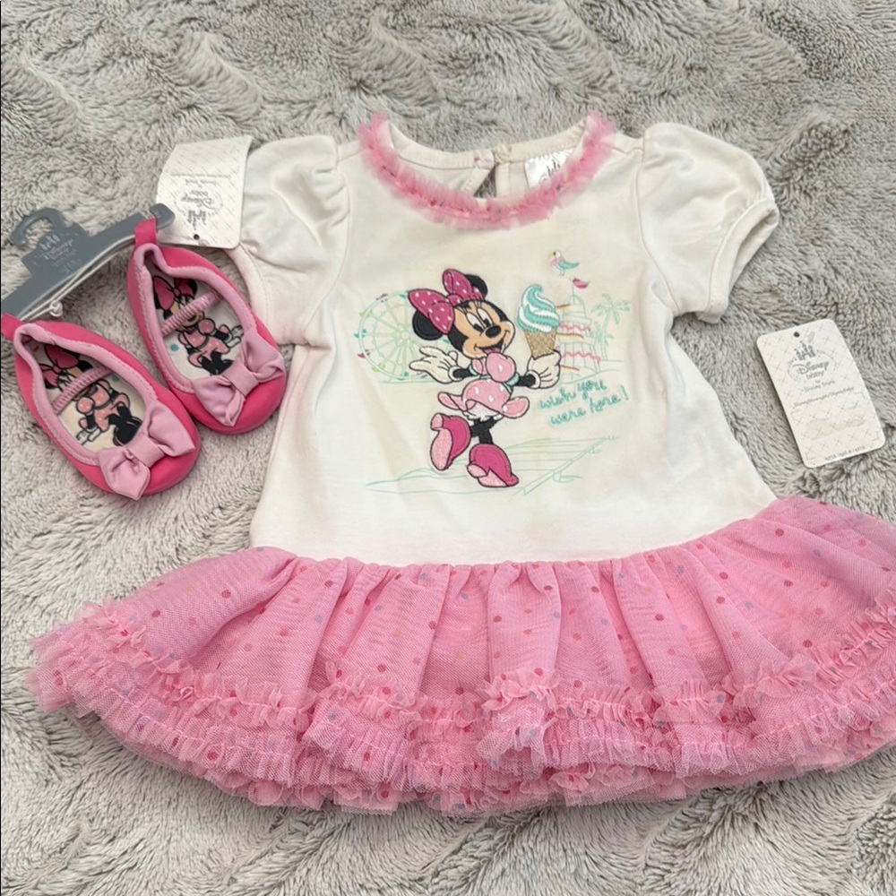 Disney Minnie Mouse Pink and White Dress with Shoes
